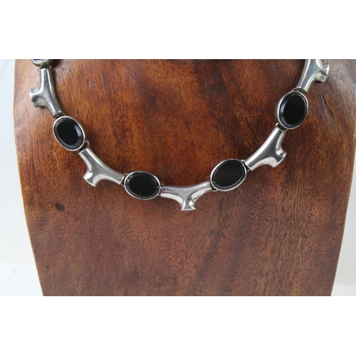 2090 - A Taxco Mexico sterling silver stone set collar necklace - approx. gross weight 127g