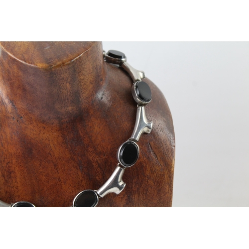 2090 - A Taxco Mexico sterling silver stone set collar necklace - approx. gross weight 127g