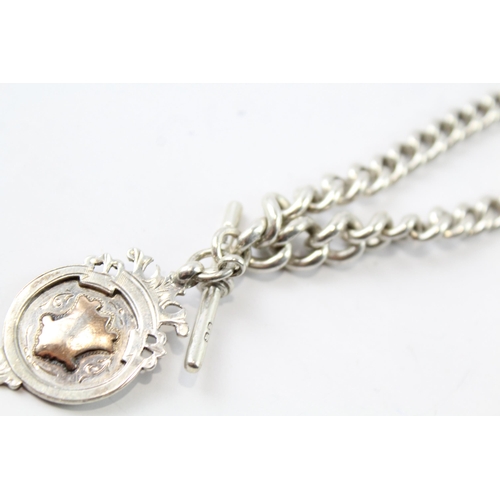 2105 - A sterling silver watch chain bracelet conversion with fob - approx. gross weight 33g