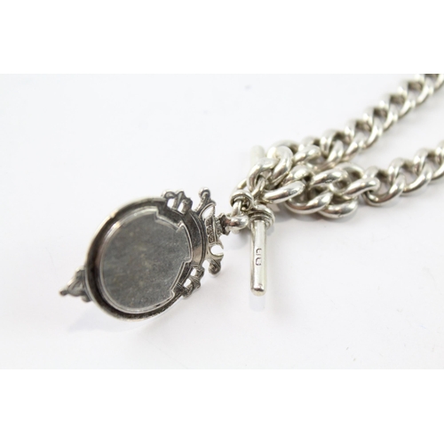 2105 - A sterling silver watch chain bracelet conversion with fob - approx. gross weight 33g