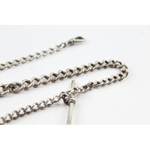 2115 - A sterling silver graduated curb link watch chain with fob - approx. gross weight 44g