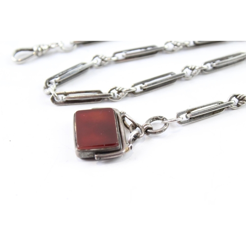 2116 - A sterling silver fancy link watch chain with double sided gemstone swivel fob - approx. gross weigh... 