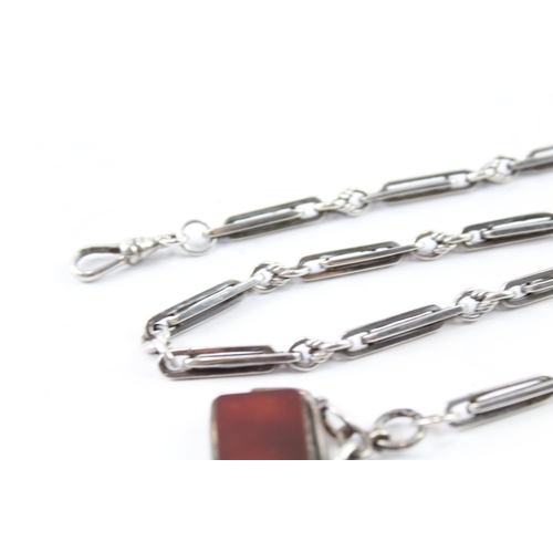 2116 - A sterling silver fancy link watch chain with double sided gemstone swivel fob - approx. gross weigh... 