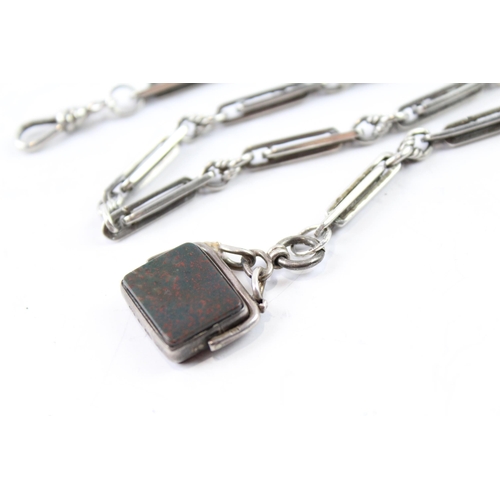 2116 - A sterling silver fancy link watch chain with double sided gemstone swivel fob - approx. gross weigh... 