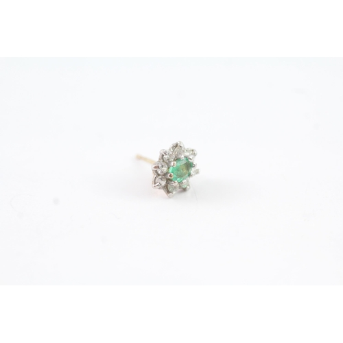 2001 - A pair of 9ct gold emerald and CZ floral cluster stud earrings - approx. gross weight 0.9g