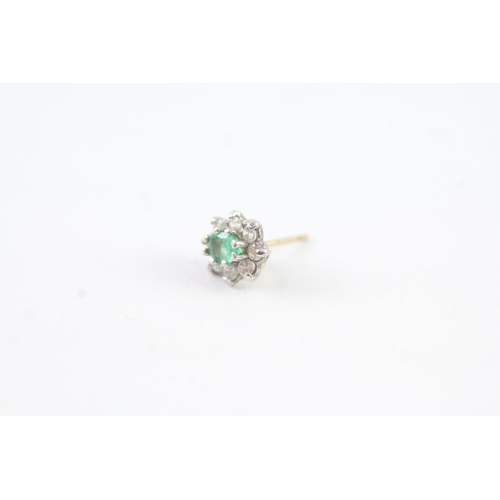 2001 - A pair of 9ct gold emerald and CZ floral cluster stud earrings - approx. gross weight 0.9g