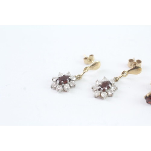 2015 - A pair of 9ct gold garnet and CZ earrings - approx. gross weight 1.7g