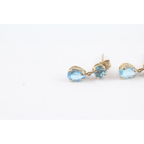 2019 - A pair of 9ct gold blue gemstone drop earrings - approx. gross weight 0.9g