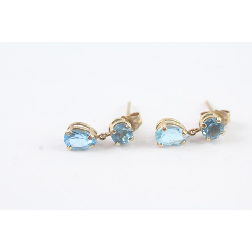 2019 - A pair of 9ct gold blue gemstone drop earrings - approx. gross weight 0.9g