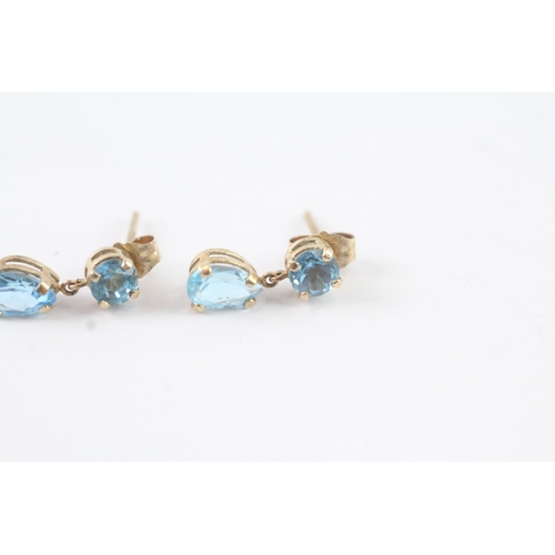 2019 - A pair of 9ct gold blue gemstone drop earrings - approx. gross weight 0.9g