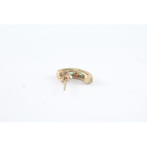 2022 - A pair of 9ct gold emerald and diamond half hoop earrings - approx. gross weight 1.2g