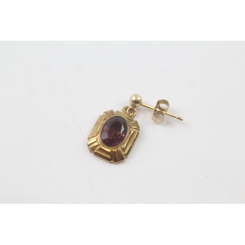 2031 - A pair of 9ct gold amethyst paste drop earrings - approx. gross weight 1.5g