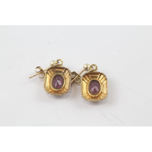 2031 - A pair of 9ct gold amethyst paste drop earrings - approx. gross weight 1.5g