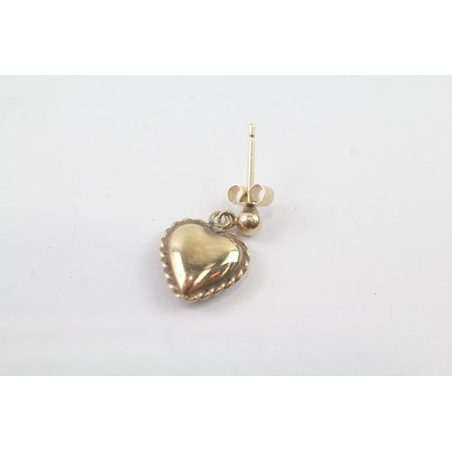 2033 - A pair of 9ct gold patterned heart shape drop earrings - approx. gross weight 1.2g