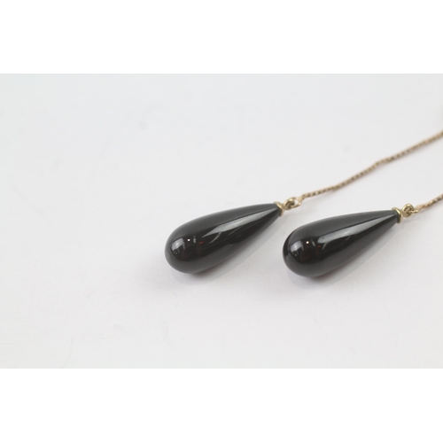 2038 - A pair of 9ct gold black onyx drop earrings - approx. gross weight 2.1g