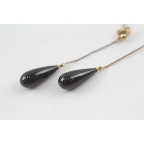 2038 - A pair of 9ct gold black onyx drop earrings - approx. gross weight 2.1g