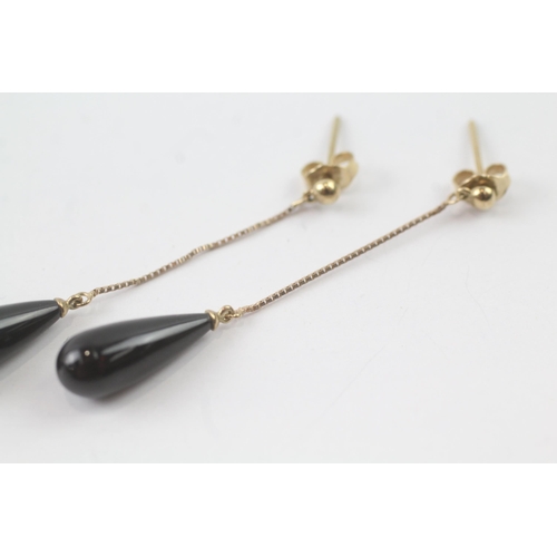 2038 - A pair of 9ct gold black onyx drop earrings - approx. gross weight 2.1g