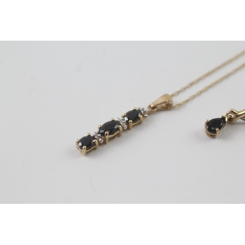 2039 - A 9ct gold sapphire diamond earring and necklace set - approx. gross weight 2.5g