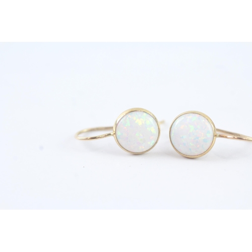 2050 - A pair of 9ct gold faux opal hook earrings - approx. gross weight 0.7g