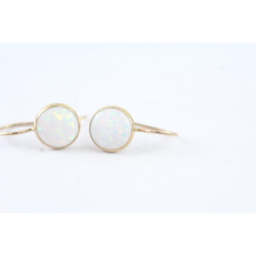 2050 - A pair of 9ct gold faux opal hook earrings - approx. gross weight 0.7g