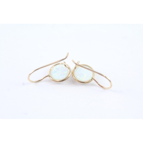 2050 - A pair of 9ct gold faux opal hook earrings - approx. gross weight 0.7g