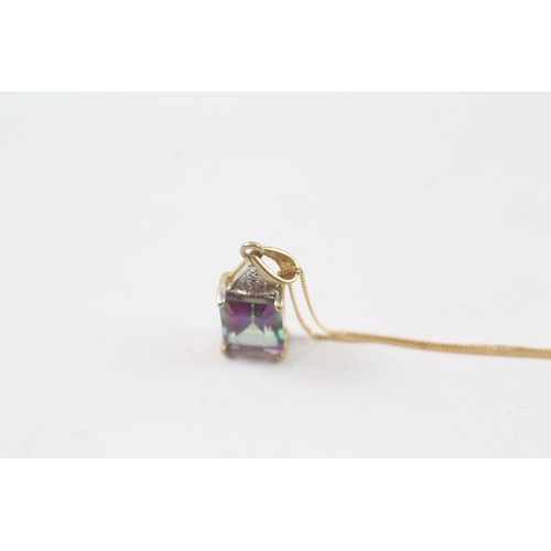 2060 - A 9ct gold mystic topaz and diamond pendant necklace - approx. gross weight 2.2g