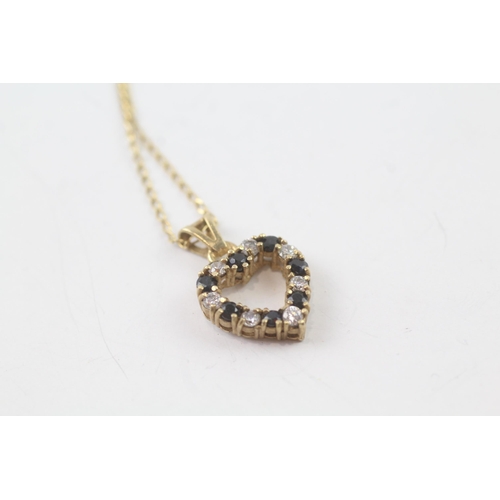 2064 - A 9ct gold sapphire and CZ heart pendant necklace - approx. gross weight 2.6g