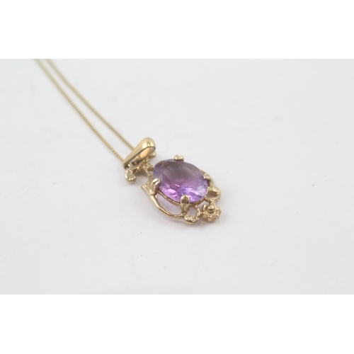 2066 - A 9ct gold amethyst pendant necklace - approx. gross weight 1.5g