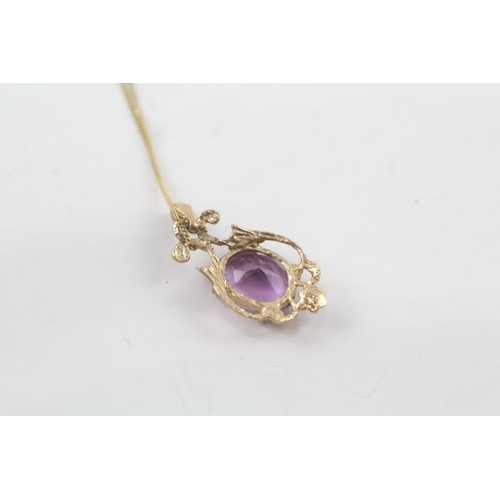 2066 - A 9ct gold amethyst pendant necklace - approx. gross weight 1.5g