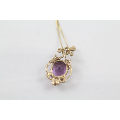 2066 - A 9ct gold amethyst pendant necklace - approx. gross weight 1.5g