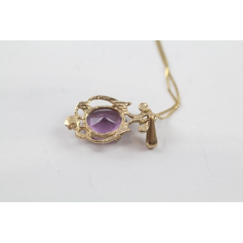 2066 - A 9ct gold amethyst pendant necklace - approx. gross weight 1.5g