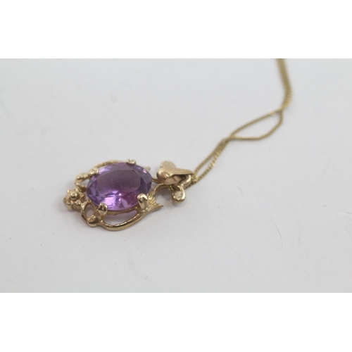 2066 - A 9ct gold amethyst pendant necklace - approx. gross weight 1.5g