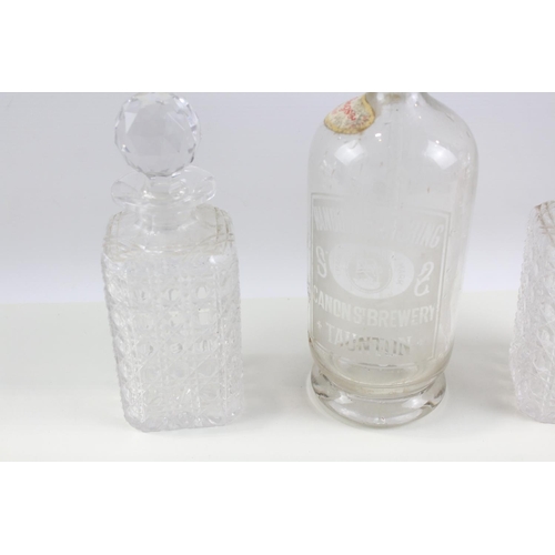 1275 - Three pieces of glassware, one mid 20th century Hanbury & Cotching soda syphon and a pair of cut gla... 