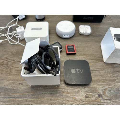 1544 - A collection of items to include Apple TV A1469, Bluetooth smart speaker, Apple earbuds etc.