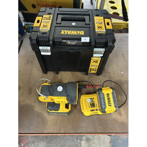 1584 - Two DeWalt tools, one DCL043 LED work light and one T-STAK cased  DCW604NT router with charging stat... 