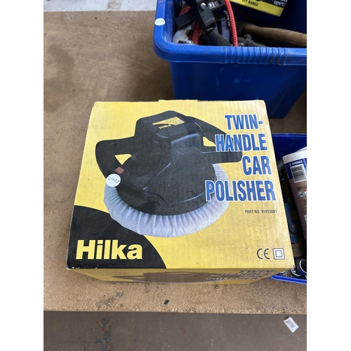 1595 - A collection of items to include Hilka car polisher, metal concertina tool box, Flo Masta dual flush... 