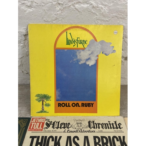 1464 - Six rock LP records three by Jethro Tull 'Thick As A Brick' (CHR 1003) foldout newspaper sleeve, 'So... 