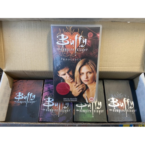 1473 - Six boxes containg approx. one hundred and sixty VHS cassettes includes 'Buffy The Vampire Slayer' b... 