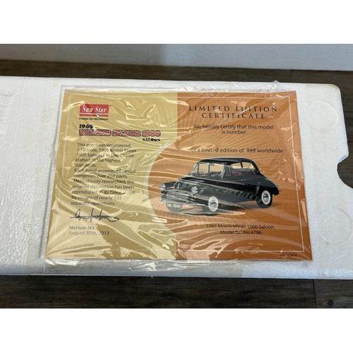 1345 - A boxed Sun Star 1965 Morris Minor 1000 1:12 scale diecast model replica