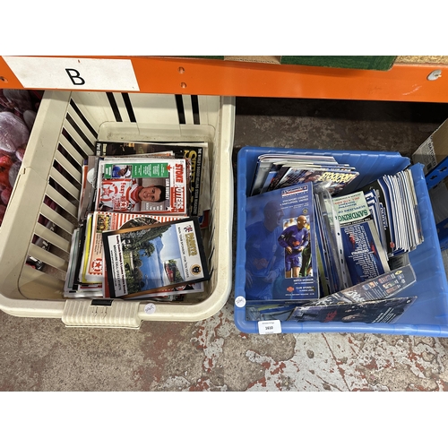 1610 - Two boxes and one bag containing magazines to include Stockport County FC, Easyrider, Stoke Potters,... 