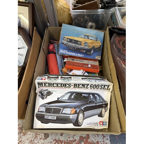 1618 - Three boxes containing Nostalgic Heroes The 1976 Ford Mustang II Mach 1 model kit, Photokraft camera... 