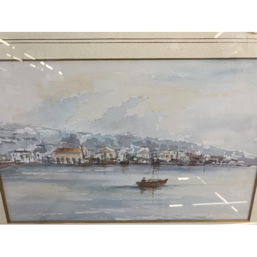 1216 - Three gilt framed watercolours, two impressionist style costal scenes and one Daphne Thorn titled 'A... 