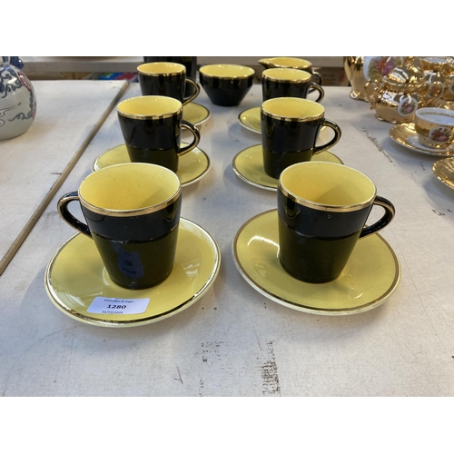 1280 - A mid 20th century Palissy Madeleine 22ct gold decorated fifteen piece coffee set