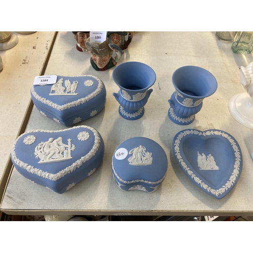 1284 - Eight pieces of Wedgwood ceramics, one Osborne hexagonal trinket box, one Moonstone urn vase and six... 