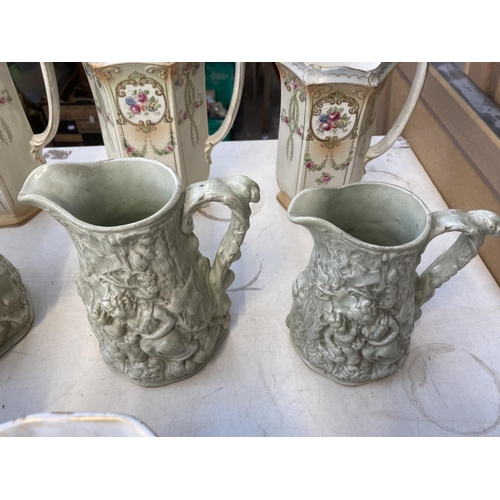 1302 - Eleven Victorian and later ceramic graduating jugs to include three Keeling & Co Ltd Losol Ware Shan... 