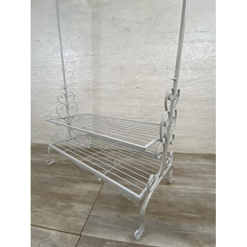 1115 - A white painted wrought metal coat stand - approx. 186cm high x 106cm wide x 55cm deep