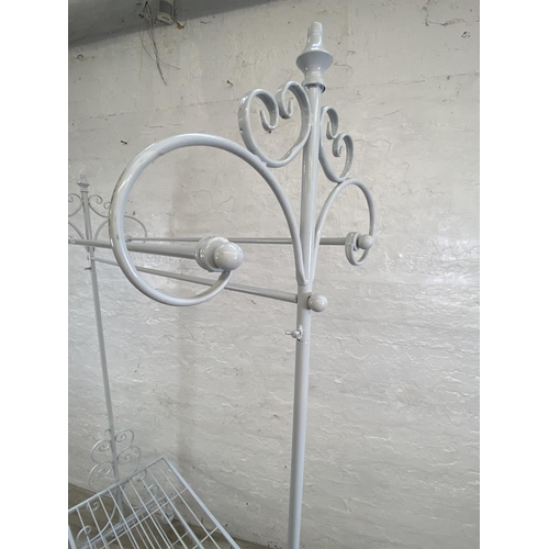 1115 - A white painted wrought metal coat stand - approx. 186cm high x 106cm wide x 55cm deep