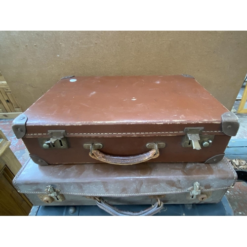 1116 - Seven early 20th century storage items, one leather hat box and six travel trunks - largest approx. ... 