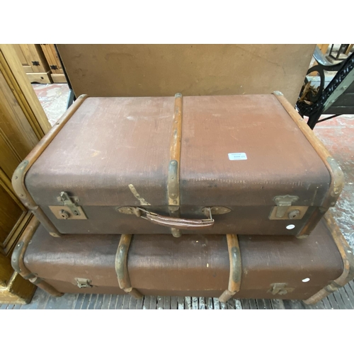 1116 - Seven early 20th century storage items, one leather hat box and six travel trunks - largest approx. ... 