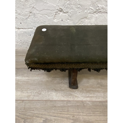 1117 - A Victorian pine and green fabric upholstered prayer stool - approx. 22cm high x 138cm wide x 24cm d... 